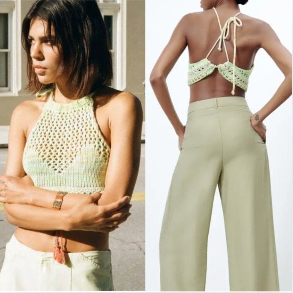 Zara Crochet Crop Top High Neck Knit Bra